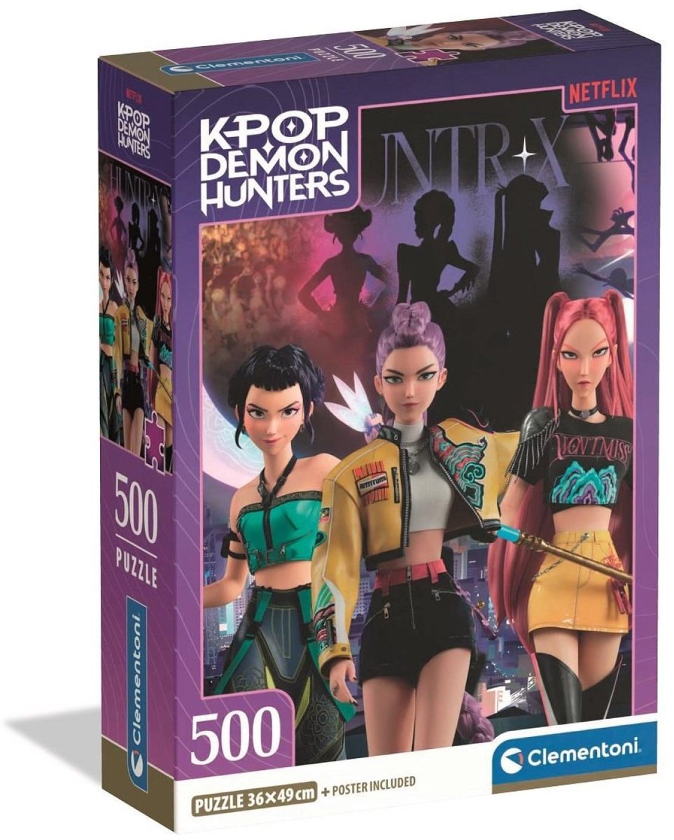 Puzzle K-pop Cacciatori di Demoni 500 pezzi di clementoni compact - puzzle kpop huntrix per bambini - regalo hobby k pop da 6 anni