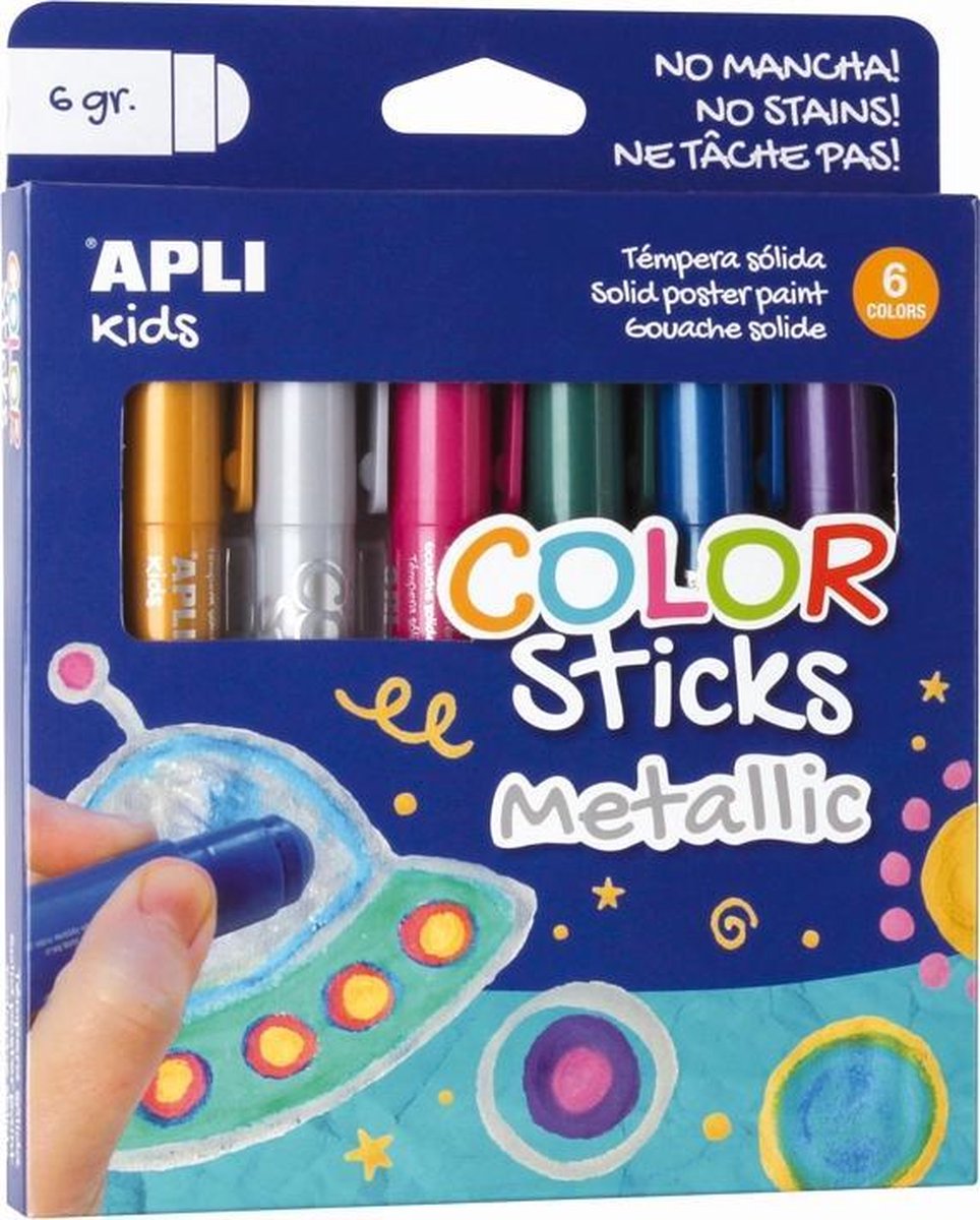 Apli kids verf color stick metallic 6x