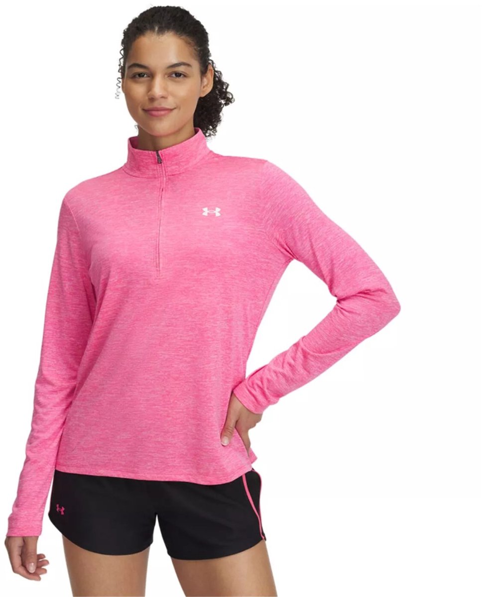 Under armour tech 1 2 zip- twist-pnk dames sporttrui - super roze - wit