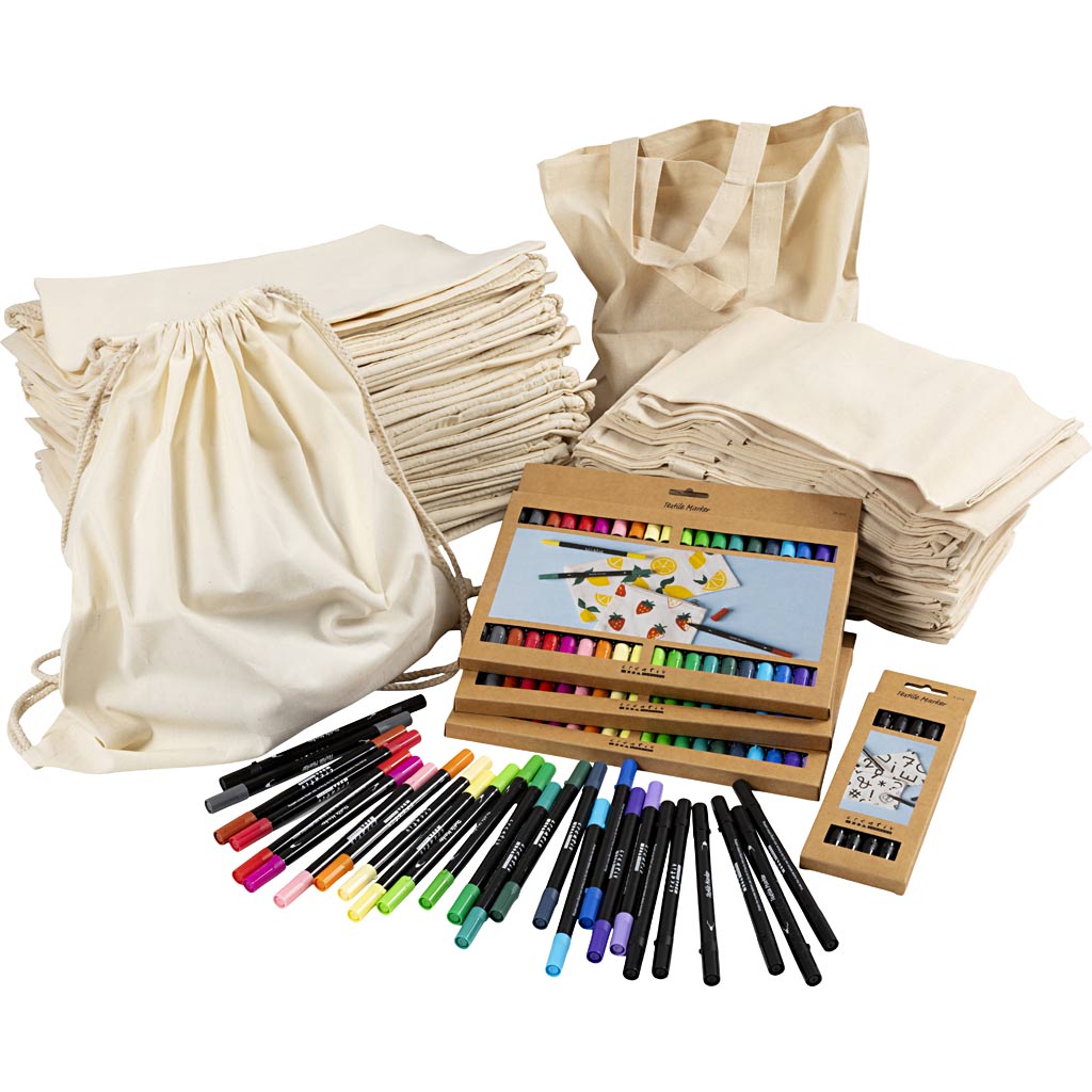 Gruppo aziendale Creativ set di zaini e borse con pennarelli, misura 27,5x30 cm, vari colori, 1 set