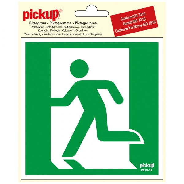 Esci di emergenza adesiva a sinistra - 150x150 mm.