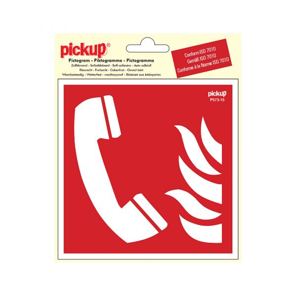 Teléfono de pegatina para alarma de incendio - 150x150 mm.