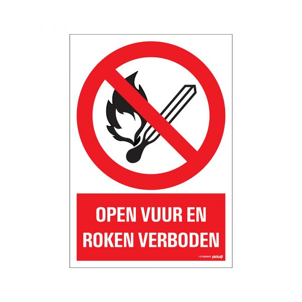 Placa abierta de fuego y fumar prohibido - 230x330 mm.