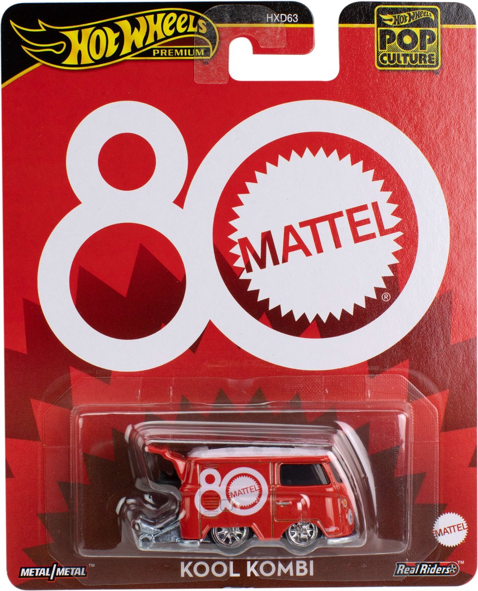Mattel hot wheels jbl68, kool kombi, macchina, 3 anni, metallo, plastica, rosso, bianco