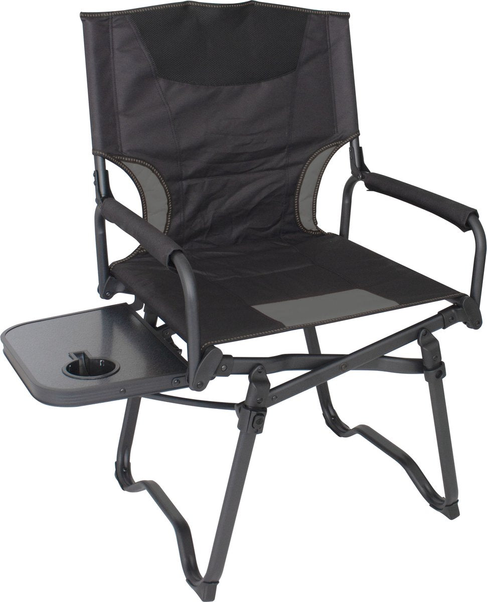 Silla de camping Eurotrail, silla plegable sisteron, con mesa auxiliar y portavasos, negro gris