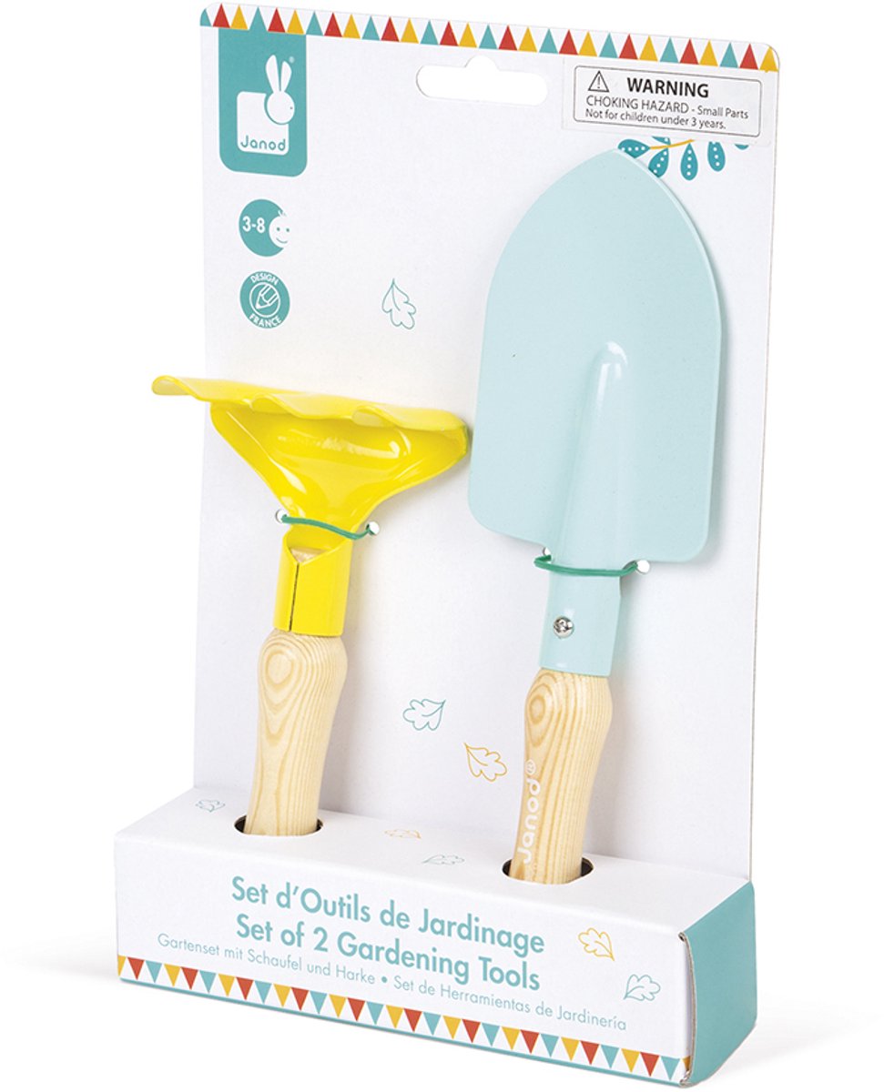 Janod - Happy Garden - set da giardinaggio - pala e rastrello