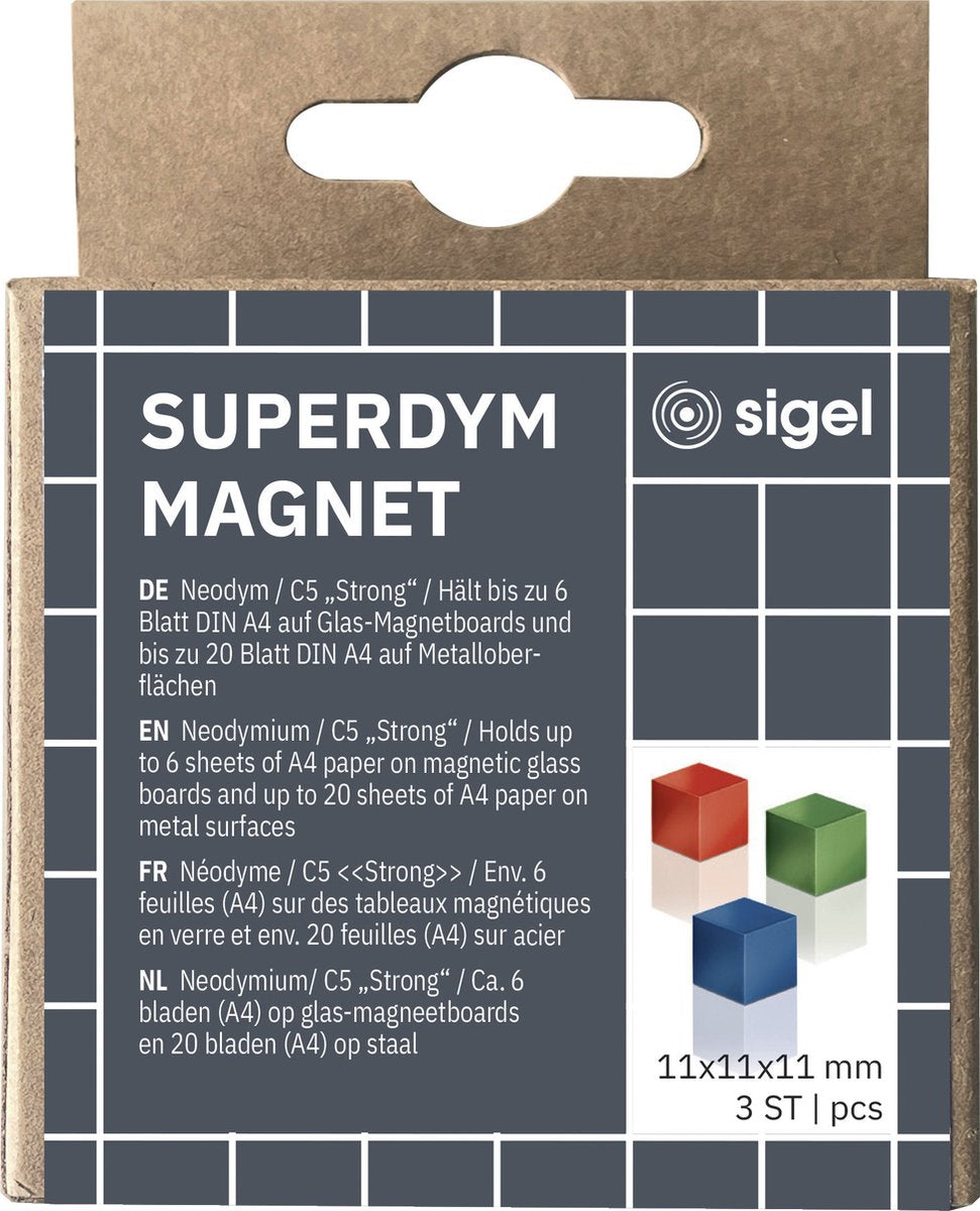 Magneti Sigel - per lavagna in vetro - c5 strong - 11x11x11mm - blu, rosso, verde - si-ba725