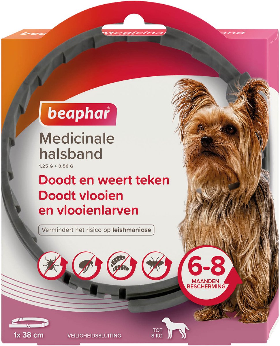 Collar medicinal Beaphar para perros de hasta 8 kg: hasta 8 meses de protección contra pulgas, garrapatas y flebotomos
