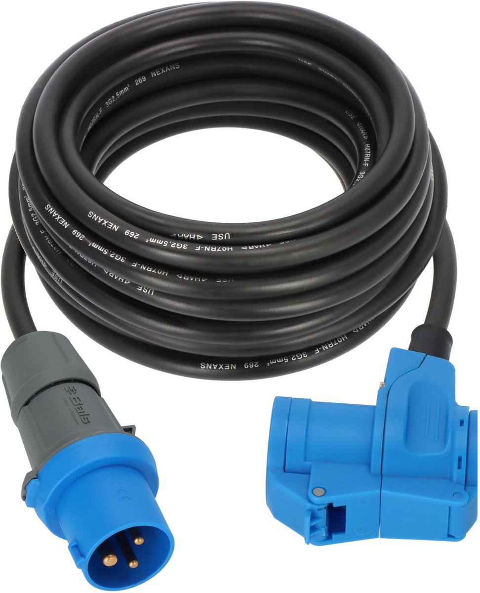 Brennerstuhl cee cable alargador para camping cable de 10 m en negro (enchufe cee y acoplamiento en ángulo incl. toma combinada con contacto de seguridad, 230v 16a, para uso permanente en exteriores, fabricado en Alemania)
