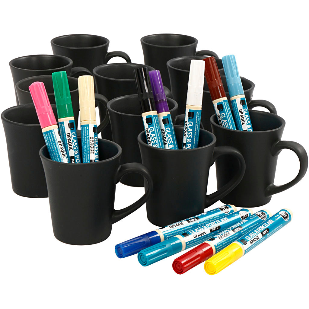 Set gruppo aziendale Creativ pittura tazze nere, vari colori, 36 pezzi, 1 set