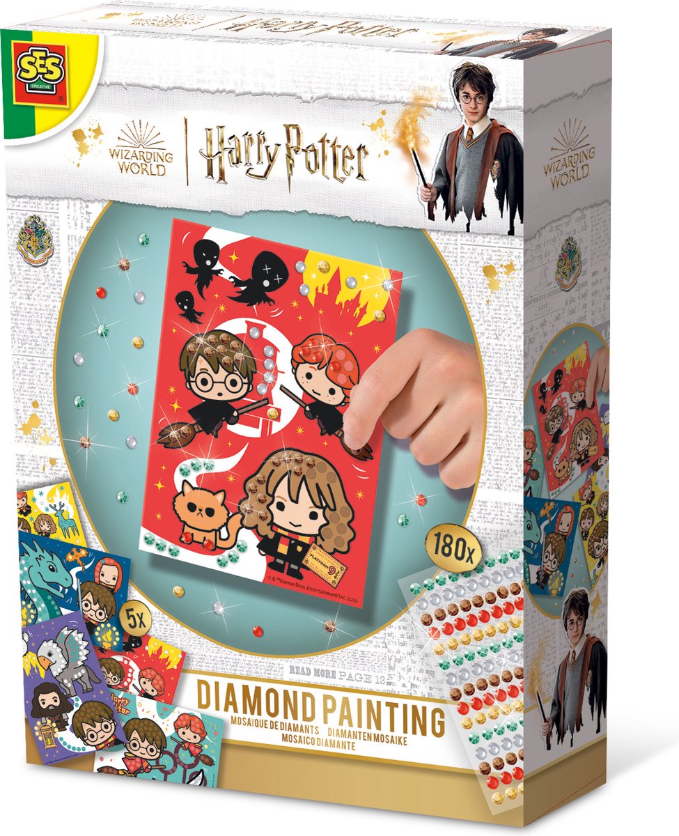 Ses creative - harry potter - diamond painting - 180 diamantstickers en 5 mozaïekkaarten - knutselset voor kinderen
