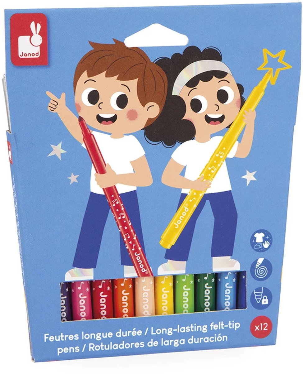 Janod - colo - pennarelli a lunga durata - set con 12 colori diversi