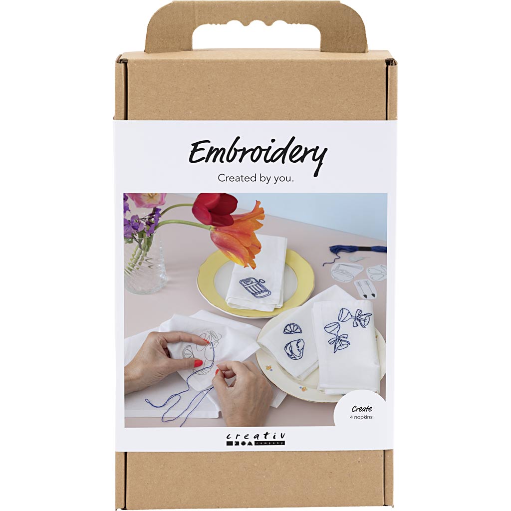 Set hobby per ricamo Creativ Company, tovaglioli, bianco sporco, 1 scatola