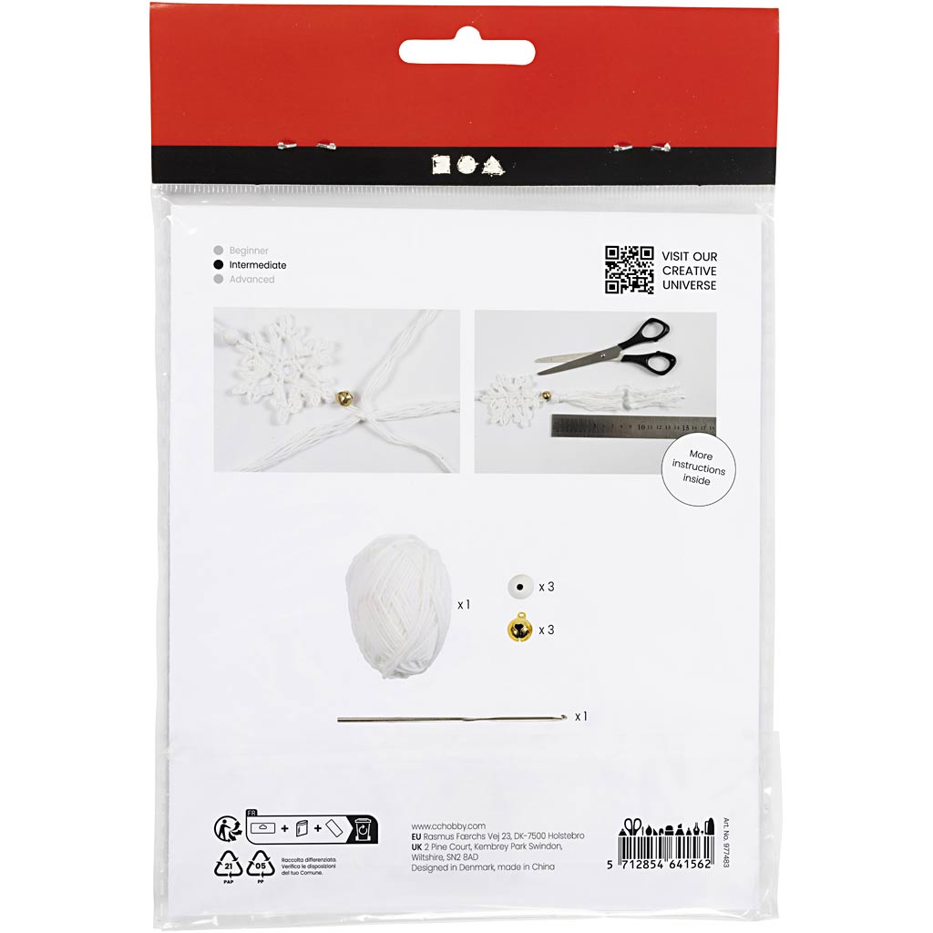 Creativ company mini set de crochet, copos de nieve, blanco, 1 caja