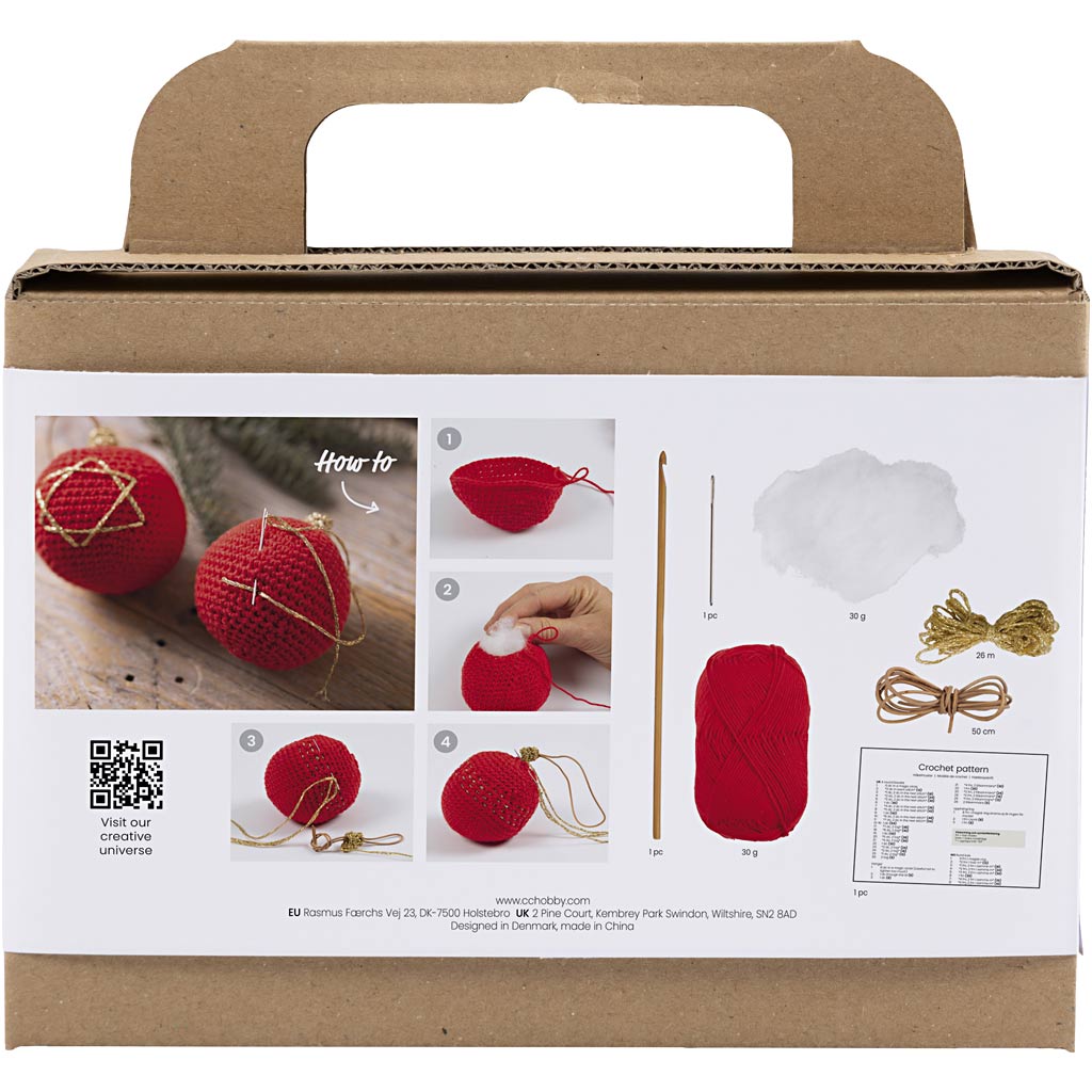 Creativ company hobby set crochet, bolas navideñas, rojo, 1 caja