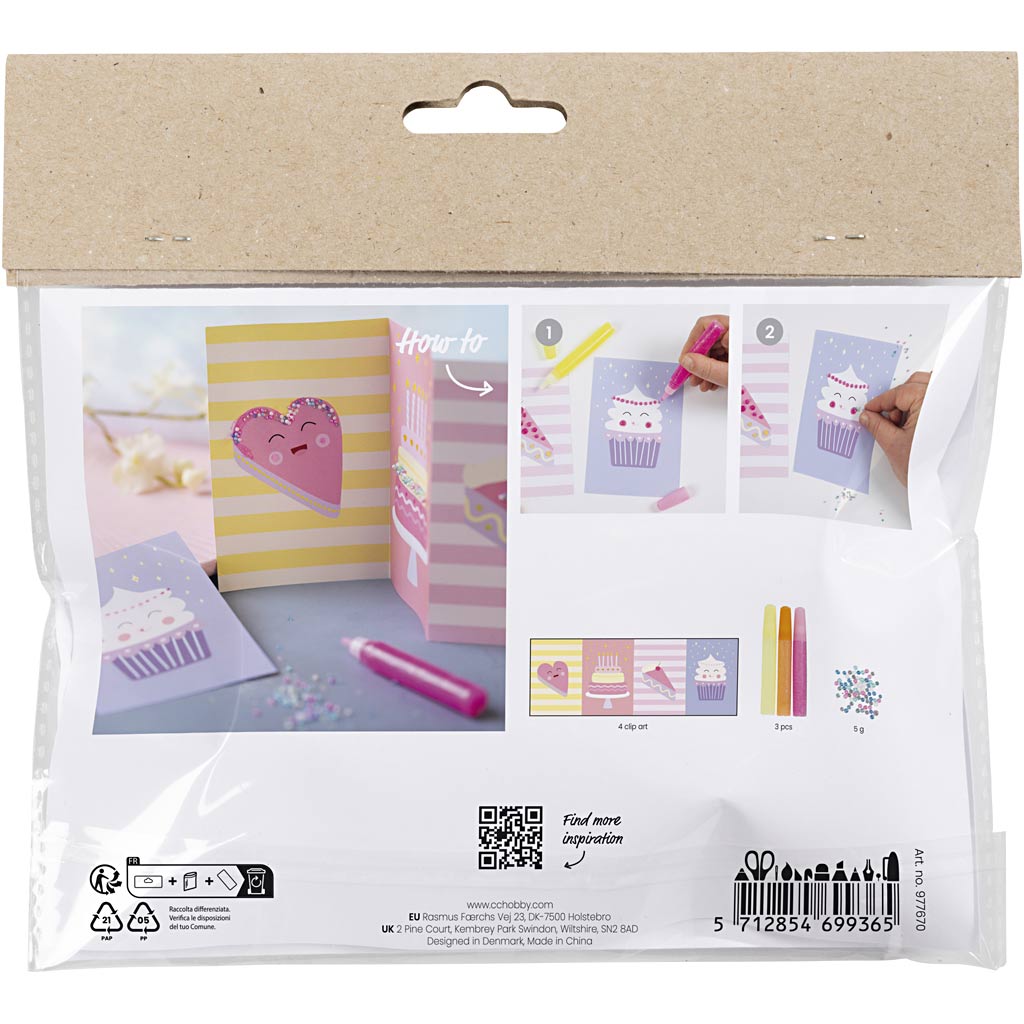 Mini set hobby per decorazioni Creative Company, torte, rosa pastello, viola pastello, giallo pastello, 1 scatola