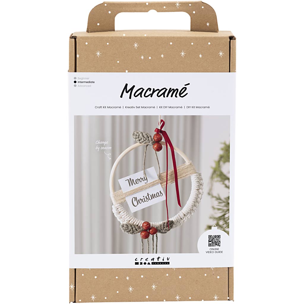 Creativ company hobby set macramé, corona navideña, verde musgo, rojo navideño, blanquecino, 1 caja