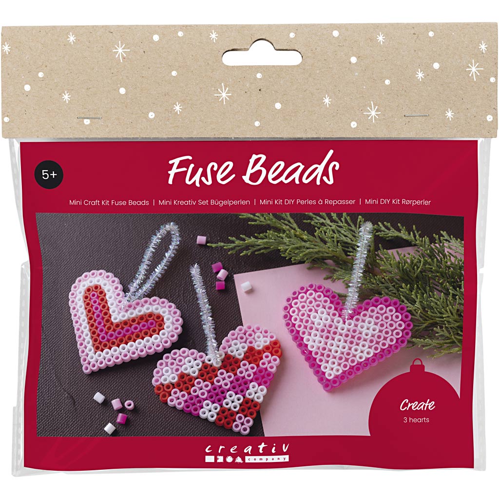 Mini set hobby di Creativ Company perline da stiro, cuori di Natale, rosa, rosa chiaro, rosso primario, bianco, 1 scatola