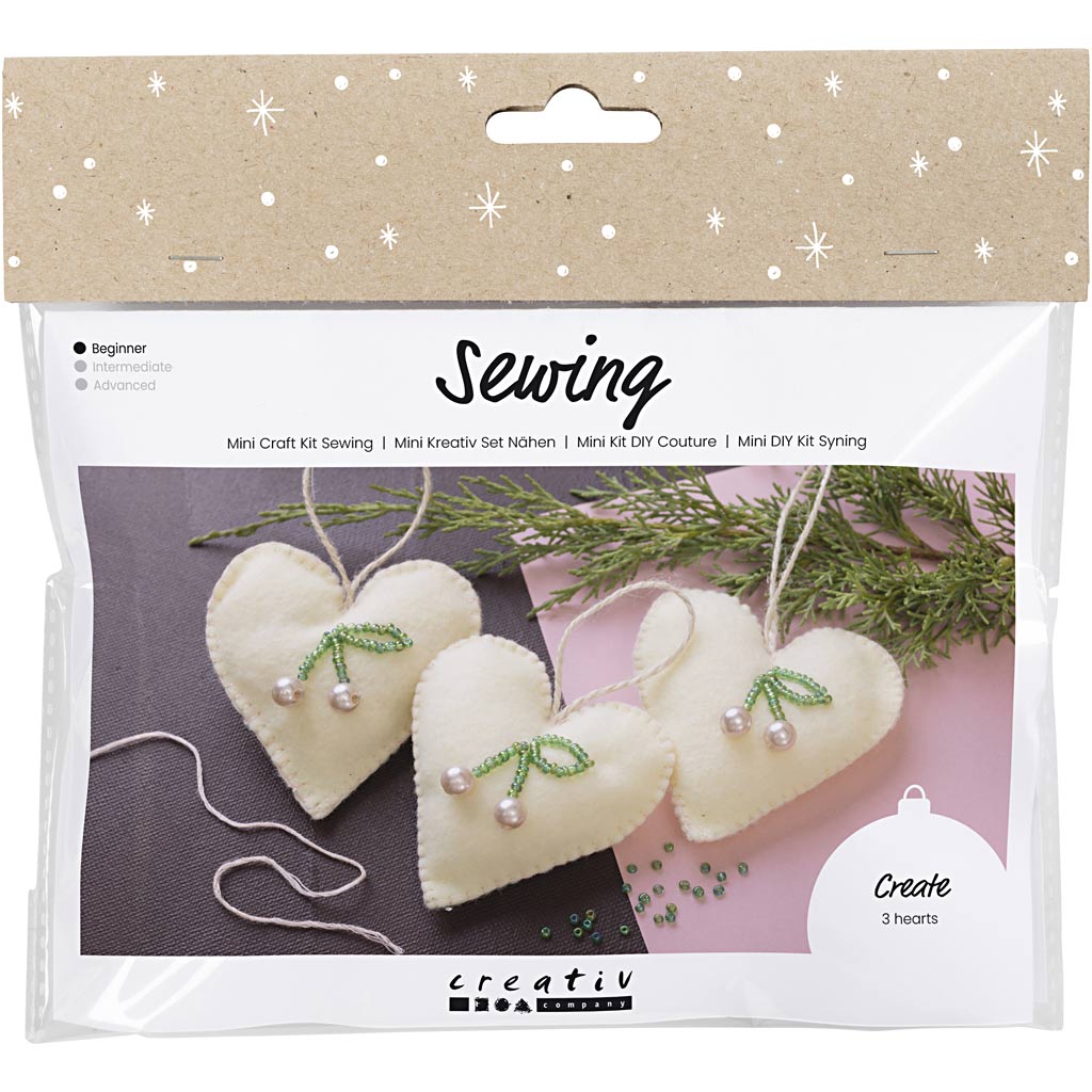 Mini set hobby per cucito Creative Company, cuori, bianco sporco, 1 scatola