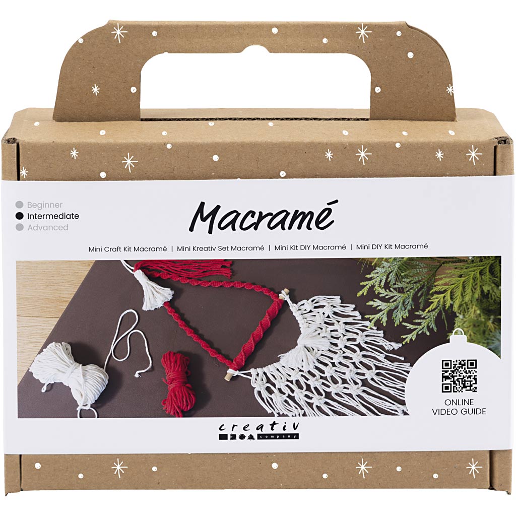 Creativ company mini set de hobby macramé, Papá Noel, rojo navideño, blanquecino, 1 caja
