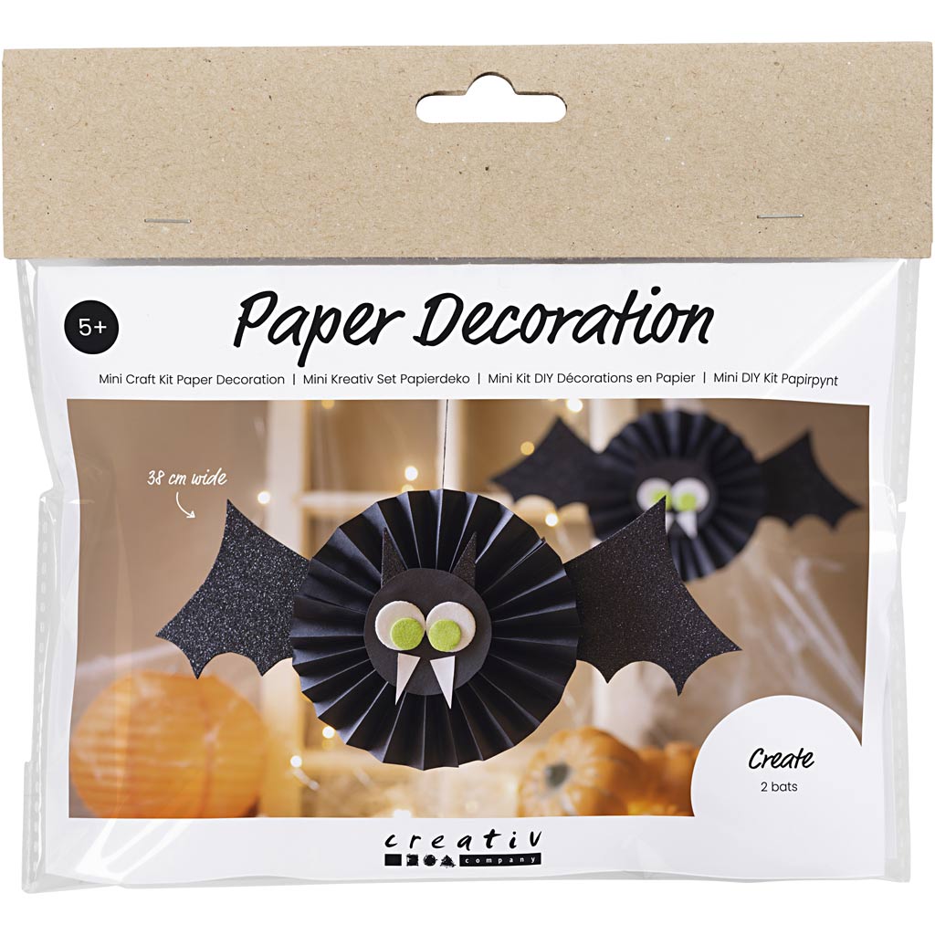 Creativ Company mini set hobby decorazioni di carta, pipistrelli, nero, bianco, 1 scatola