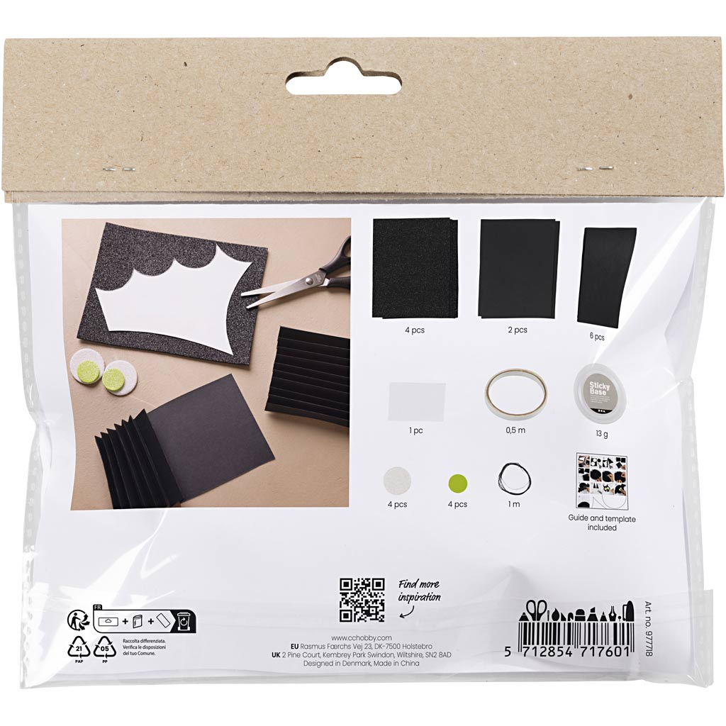 Creativ Company Mini Hobby Set Decoraciones de Papel, Murciélagos, Negro, Blanco, 1 Caja