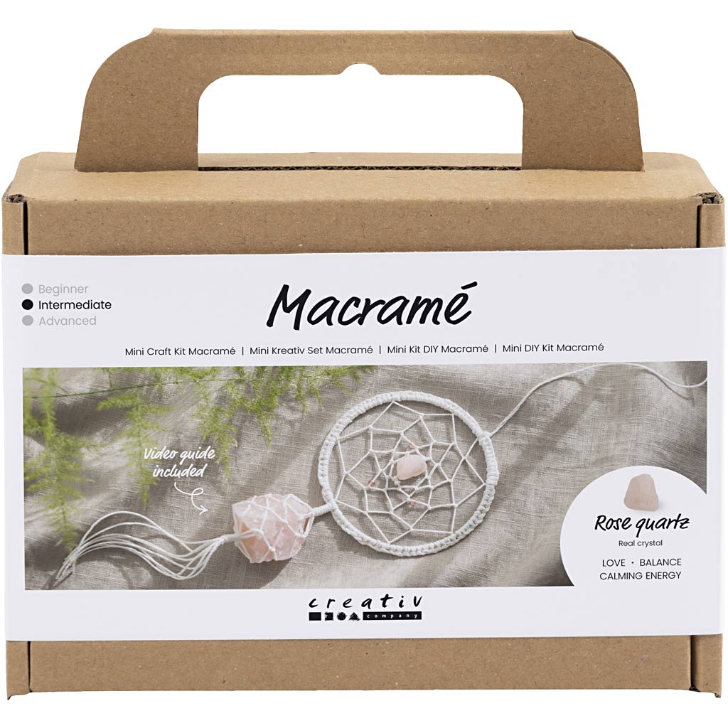 Mini set hobby Creativ Company macramè, acchiappasogni con quarzo rosa, rosa chiaro, bianco, 1 scatola