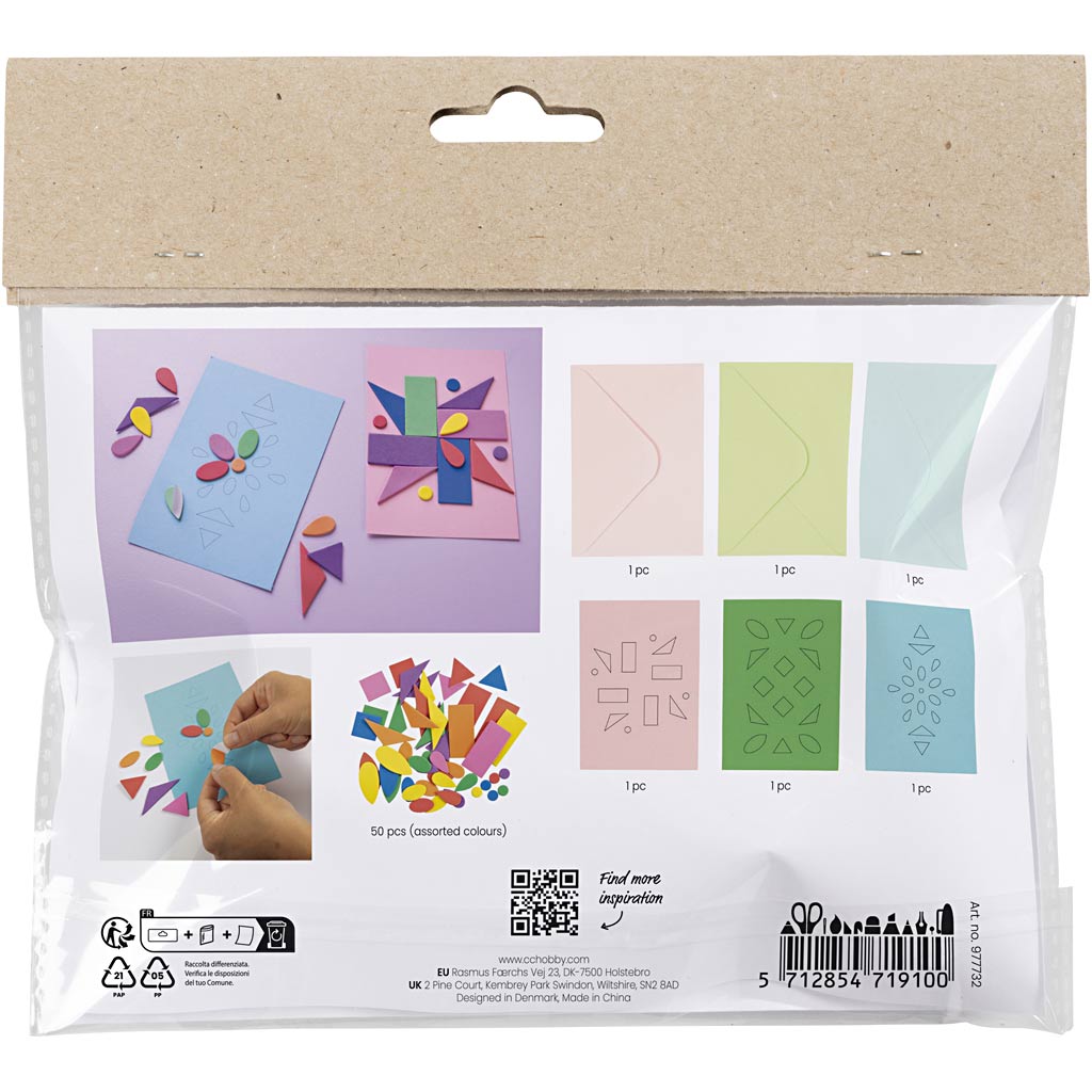 Creativ company mini set de hobby decoración, tarjetas decoradas, azul, verde, rosa, 1 caja
