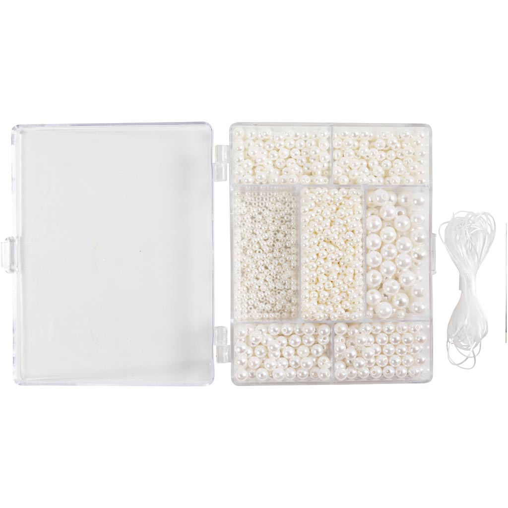 Creativ company caja creativa para joyería, collares y pulseras, aprox. 1200 piezas, nácar blanco, 1 caja