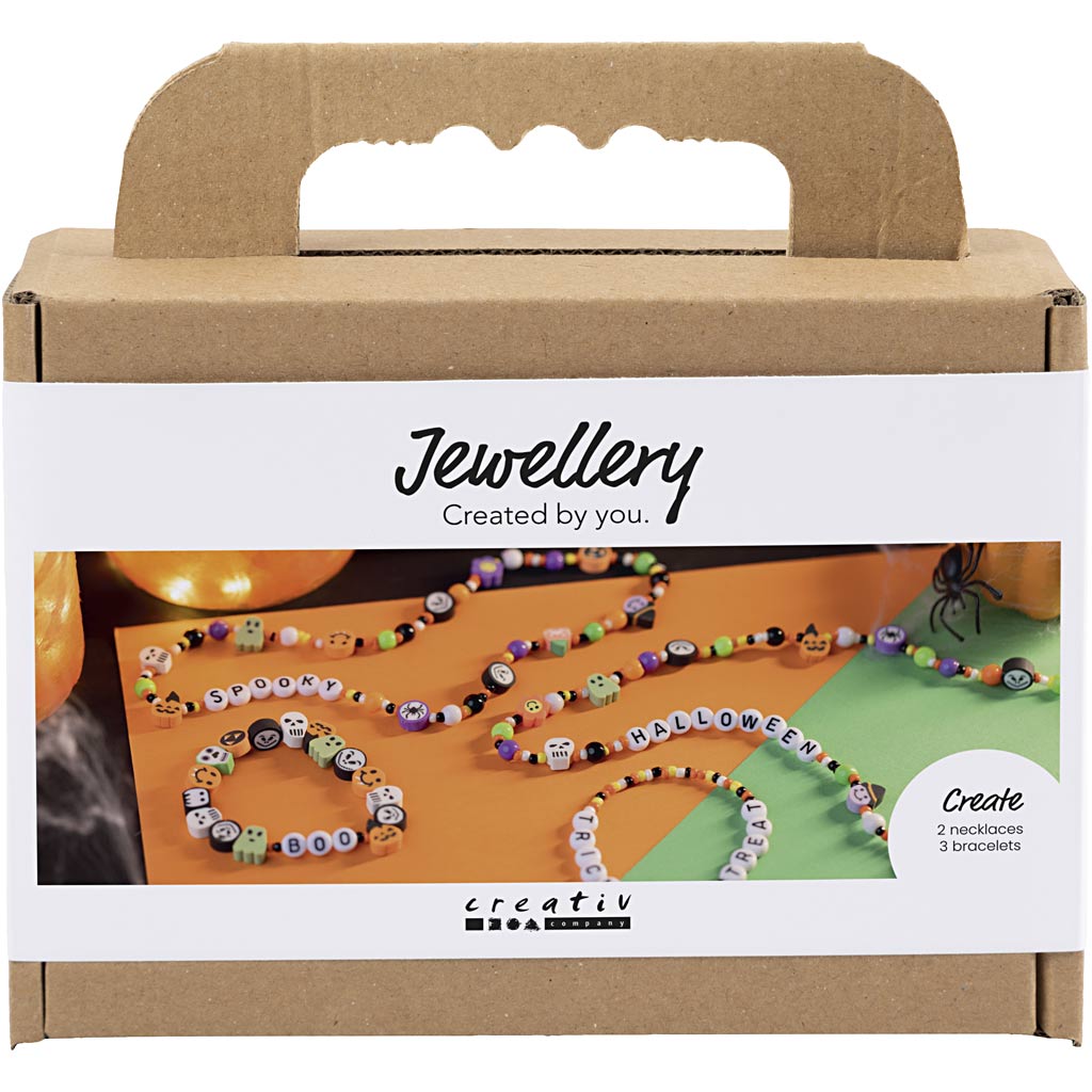 Creativ company mini hobby set de joyería, collares y pulseras, colores de halloween, 1 caja