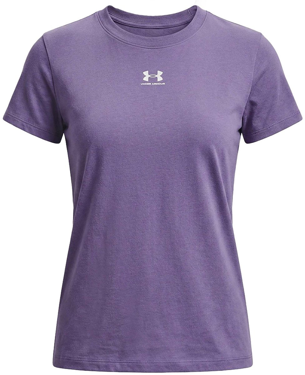 Under armour ua rival core ss-ppl dames sportshirt - paars luxe - paars luxe
