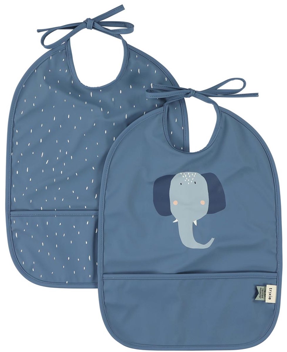 Bavaglino lavabile Trixie, confezione da 2, mrs. elefante - bavaglino per bambini - 100% poliestere riciclato - facile da pulire - blu