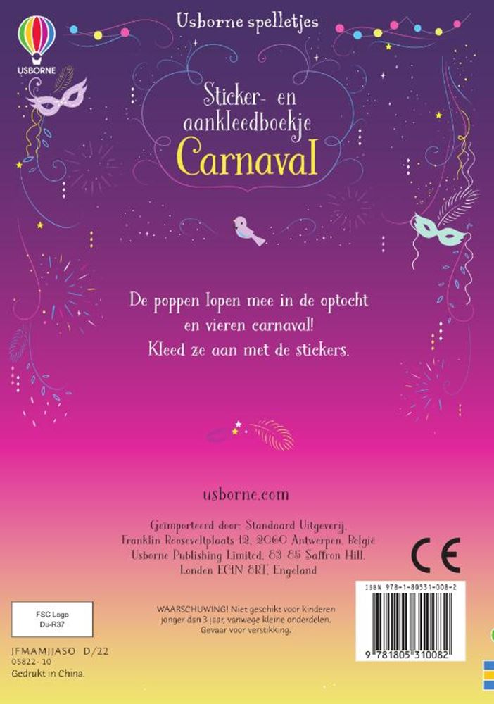 Pegatina de carnaval y folleto de disfraces.