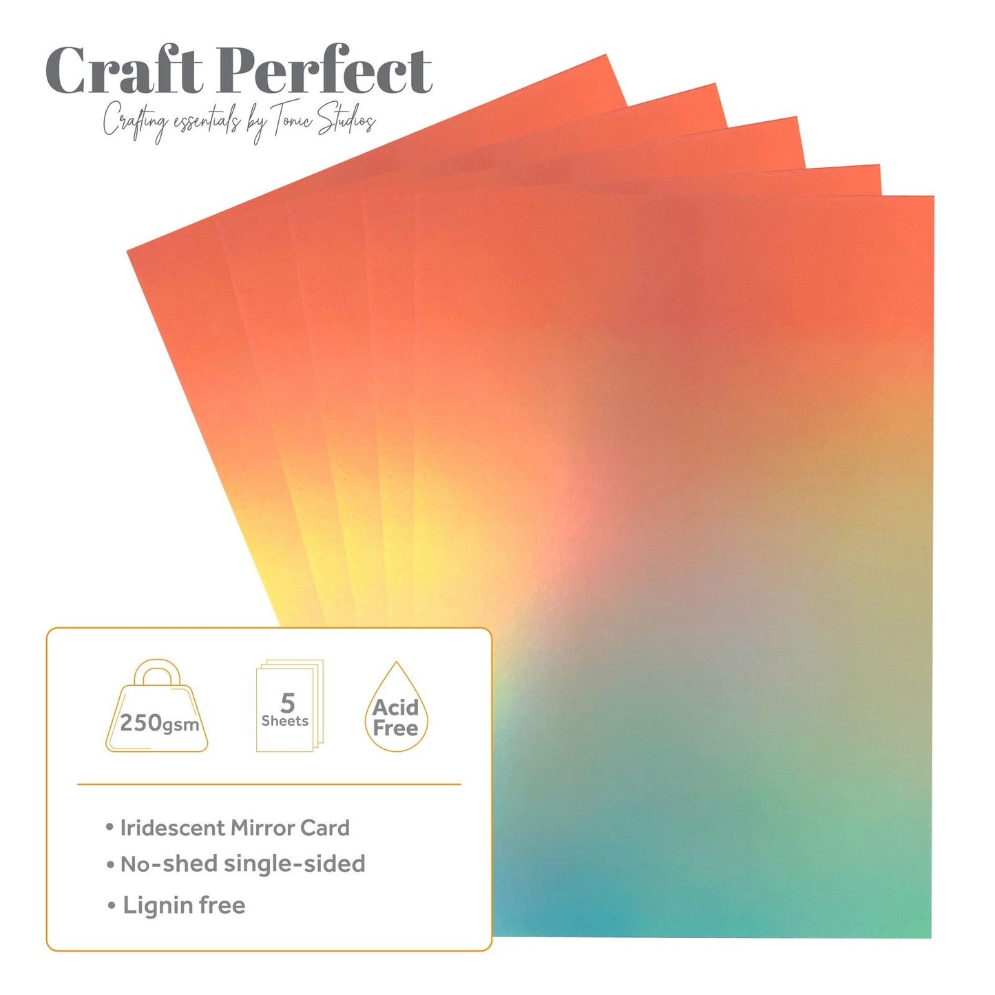 Craft Perfect di Tonic Studios Craft Perfect • carta a specchio iridescente 250 g sirena arrossata 5 pezzi