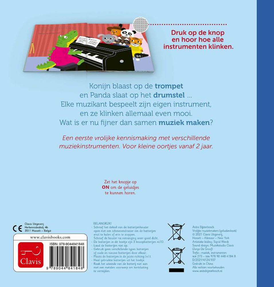 Geluidenboek: vrolijke muziekmakers. 2+