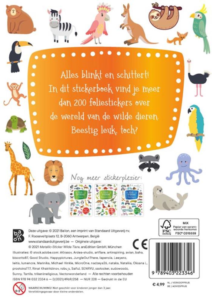 Standaard uitgeverij glitterstickers, wilde dieren. 3+