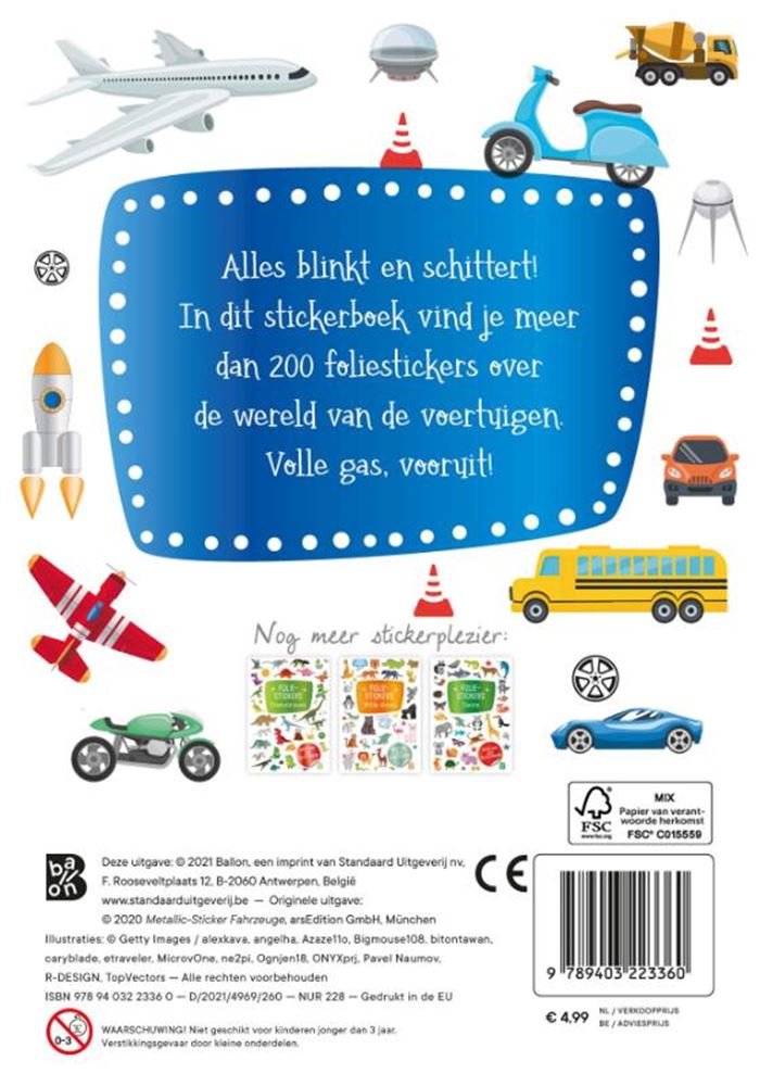 Standaard uitgeverij glitterstickers, voertuigen. 3+