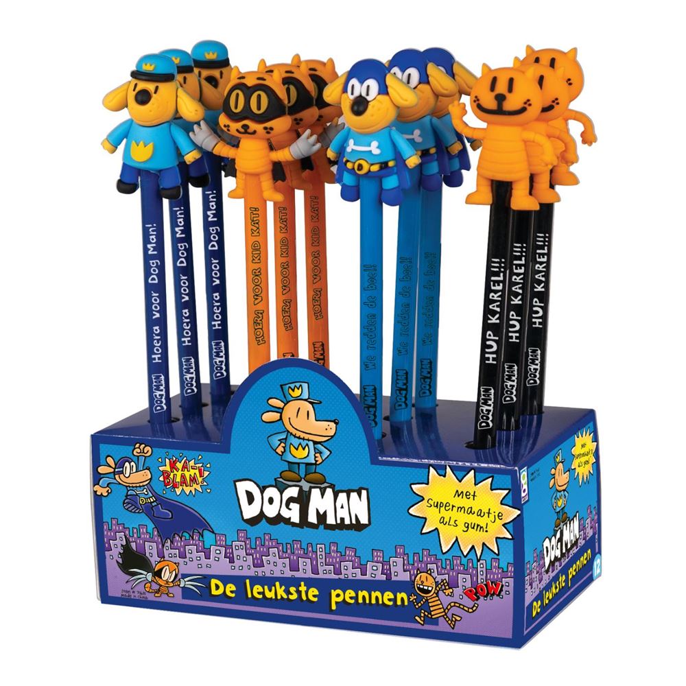 Dsp. dog man 3d gum+pen. 12 stuks. 4 ass