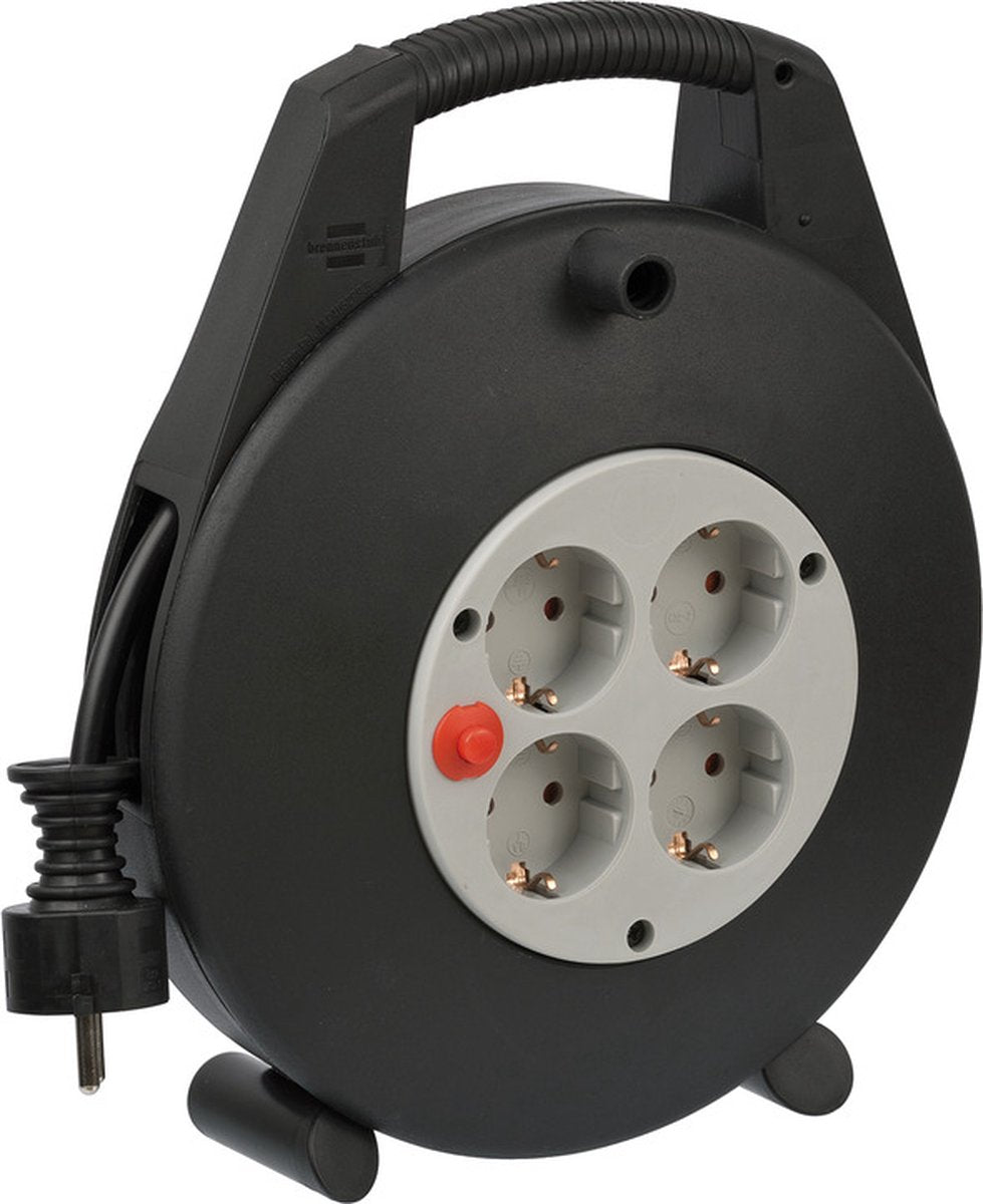 Brennenstuhl vario line kabelbox 4-voudig minikabeltrommel (binnenkabeltrommel voor huishoudelijk gebruik, 10m kabel, made in germany) zwart grijs