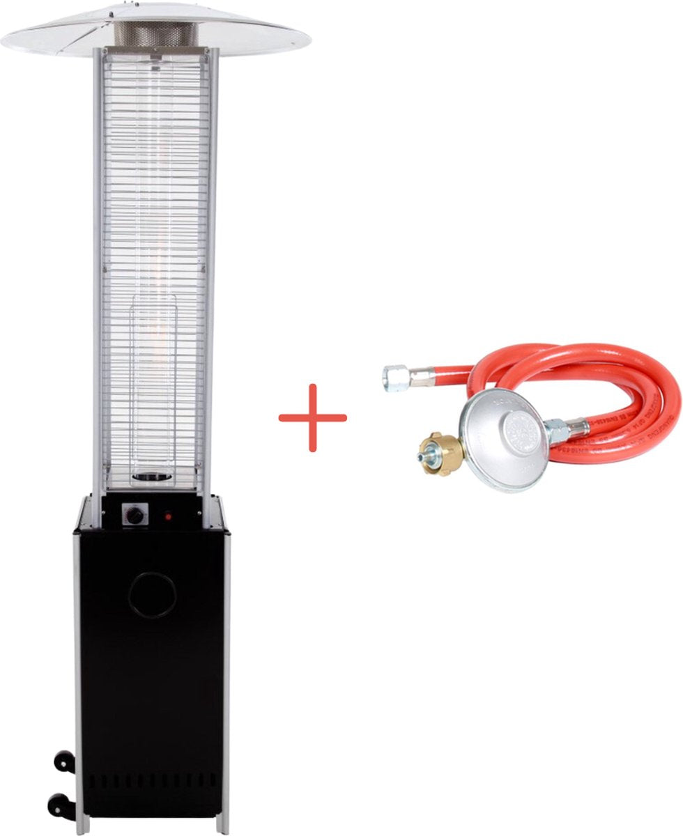 Sunred – soplete de gas - línea de gas - negro - modelo de pie - calentador de terraza - gas - 12000 w - diferentes posiciones - encendido eléctrico - calentador de gas - completo: incl. manguera reguladora de presión de gas