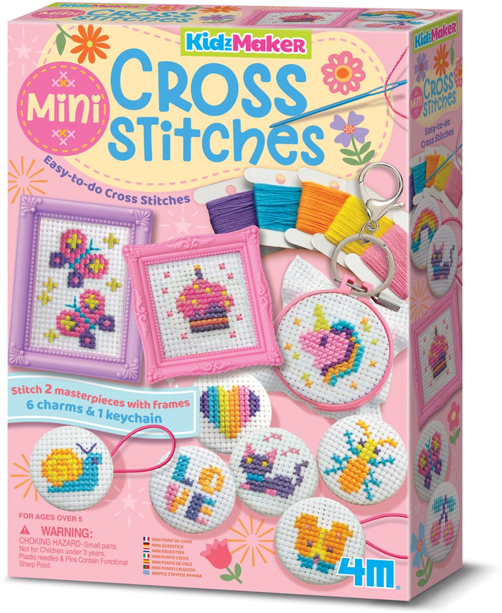 4m lavoretti - mini ricamo a punto croce - bambini - giocattoli creativi - pacchetto hobby - kidzmaker - 5+