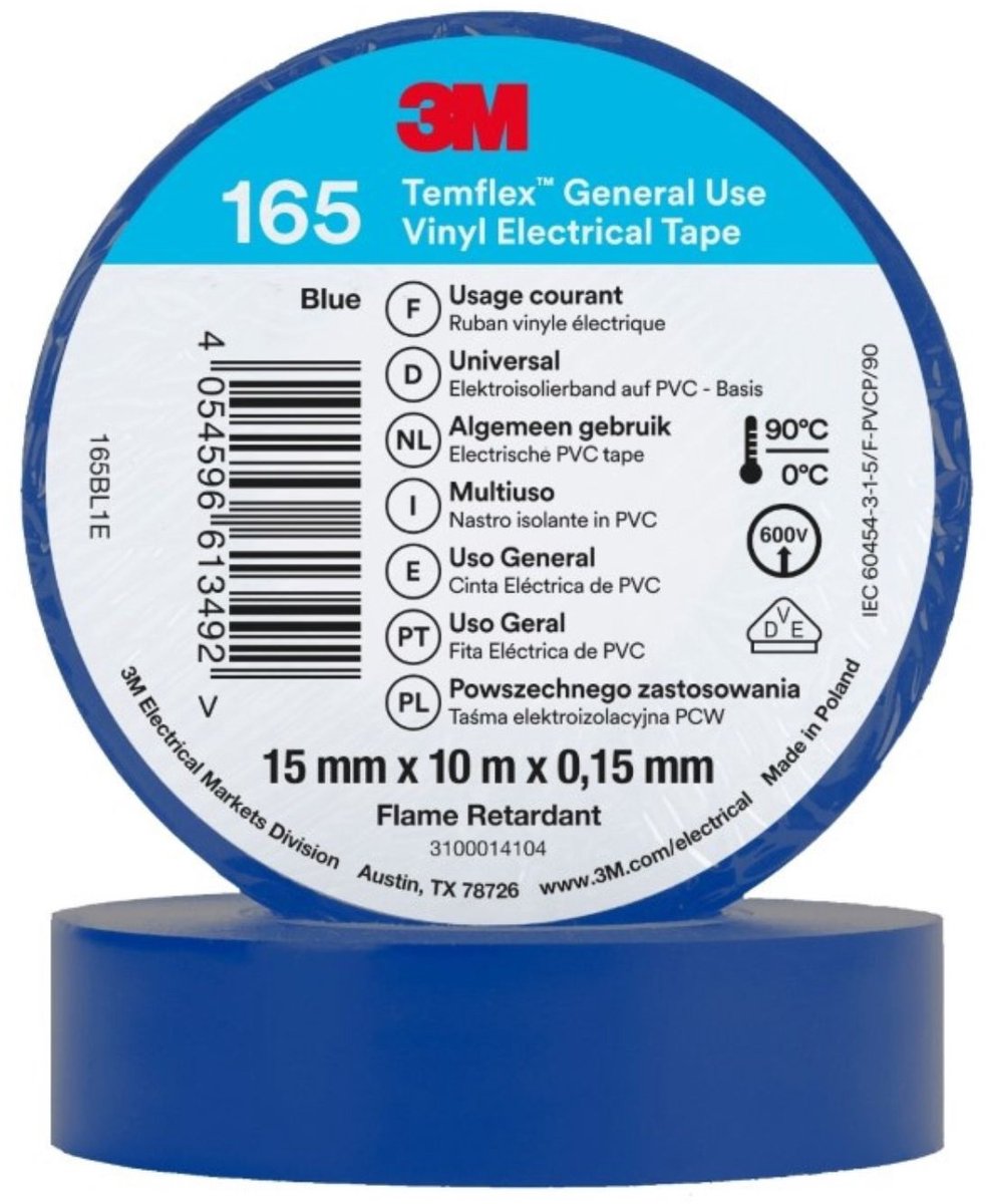 3m temflex - cinta aislante de vinilo 165 - 0,15 mm - azul