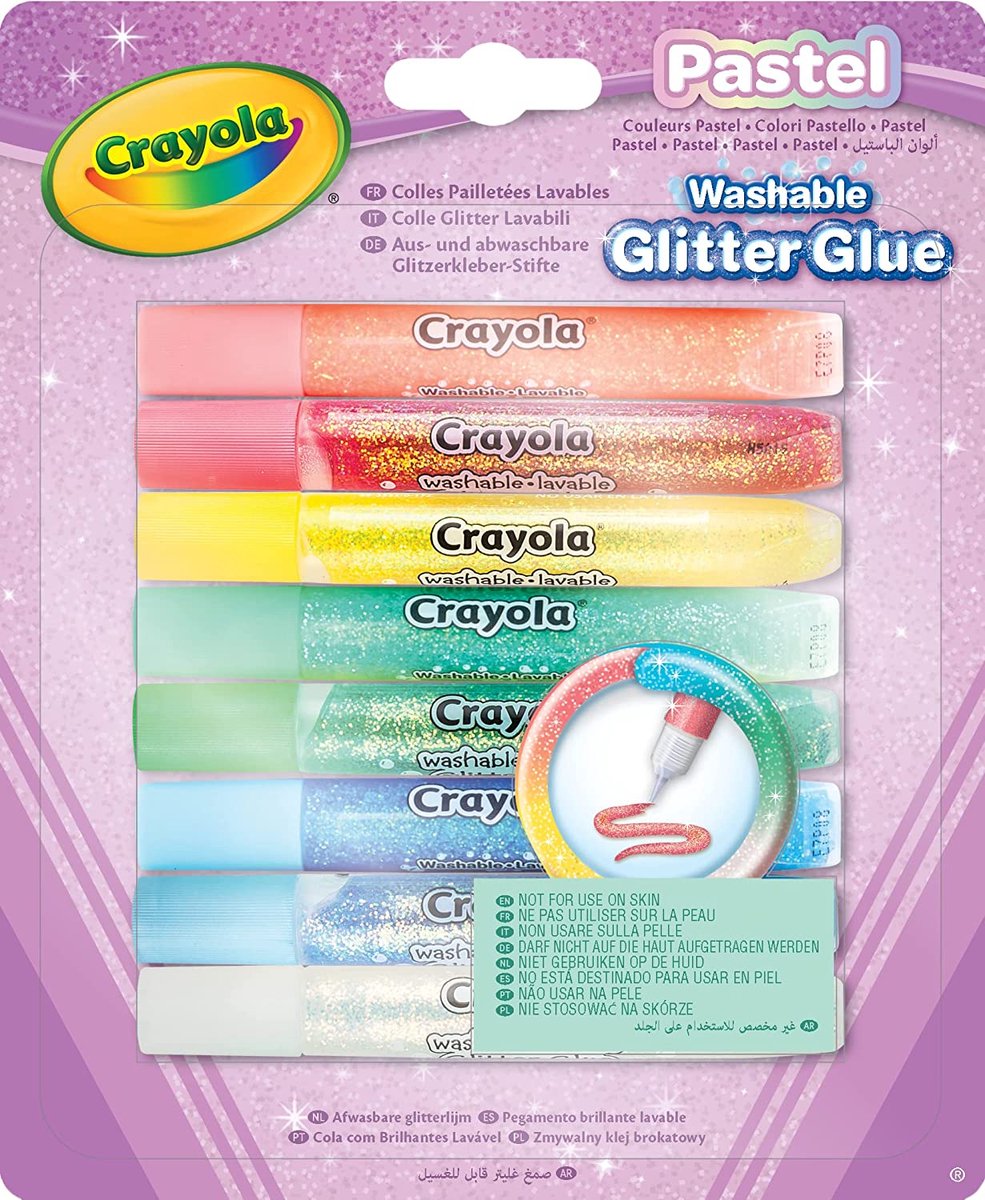 Crayola - pastello - colla artigianale - colla glitter lavabile colori pastello - 8 pezzi - per bambini