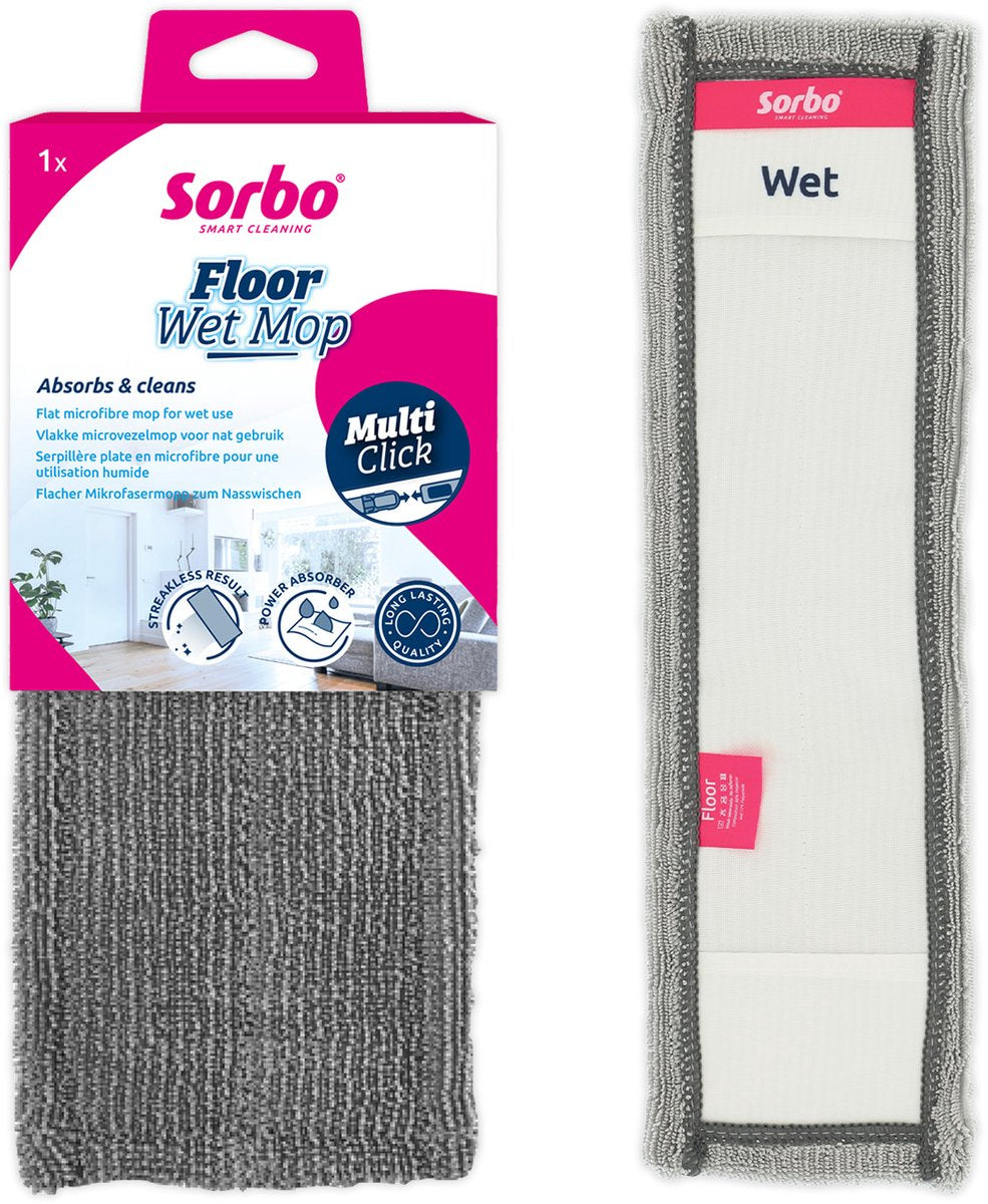 Fregona húmeda para suelos Sorbo – Fregona de microfibra – Para suelos limpios y sin rayas – Lavable reutilizable – Compatible con mango Multi-Click – 1 pieza