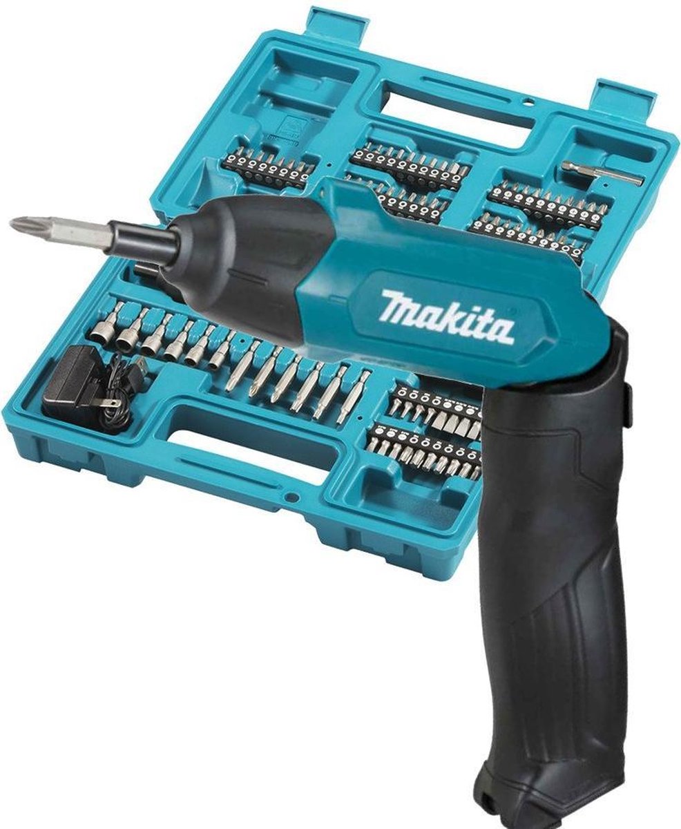 Cacciavite Makita df001dw 3,6 V con batteria agli ioni di litio da 1,5 Ah integrata, caricabatterie, custodia, acc. da 81 pezzi. set - df001dw