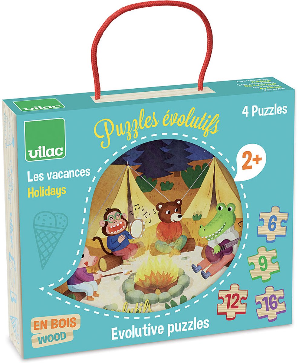Vilac puzzle vacaciones rompecabezas progresivo de madera 4 piezas.