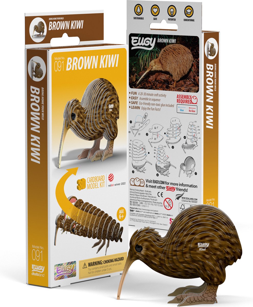 Puzzle Eugy 3d - kiwi - pájaros - sostenible - colecciónalos todos - 6 años