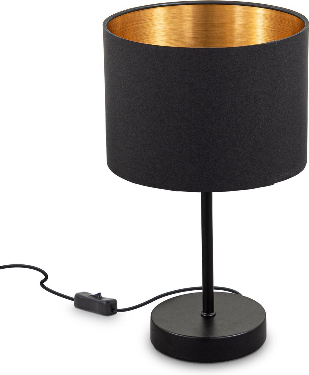 B.k.licht - lampada da tavolo - nero-dorato - tessuto metallico - lampada da comodino - lampada da camera - attacco E27 - h.: 33cm