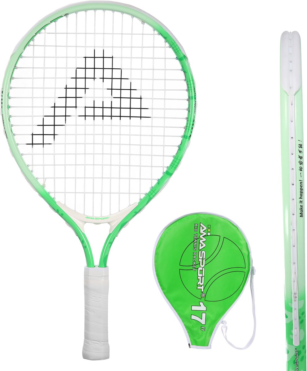 Racchetta tennis per bambini Ama Sport verde 17 pollici - racchetta junior leggera con borsa - ideale per principianti -