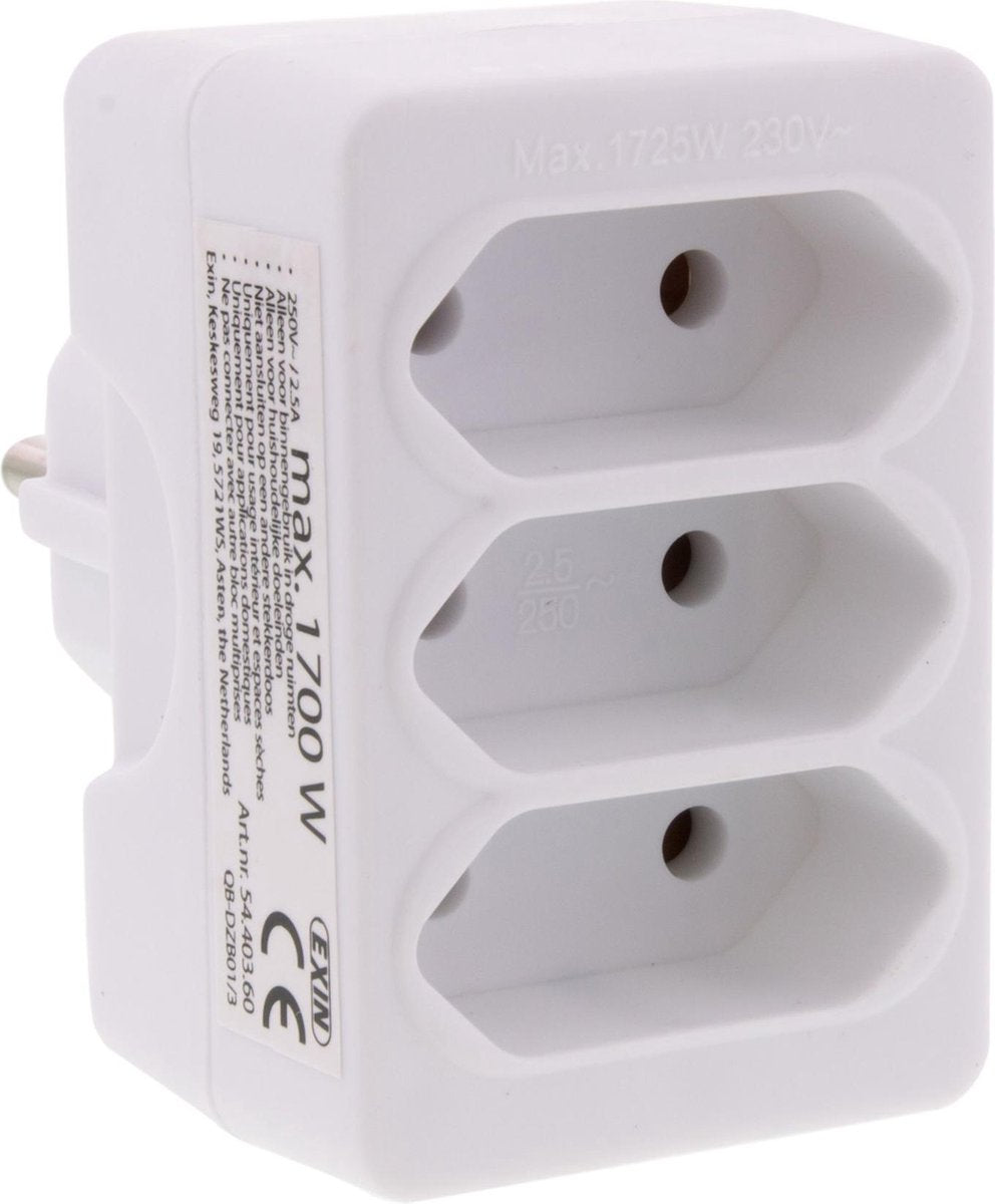 Enchufe de distribución Q-link - 3 vías - dominó - euro - blanco